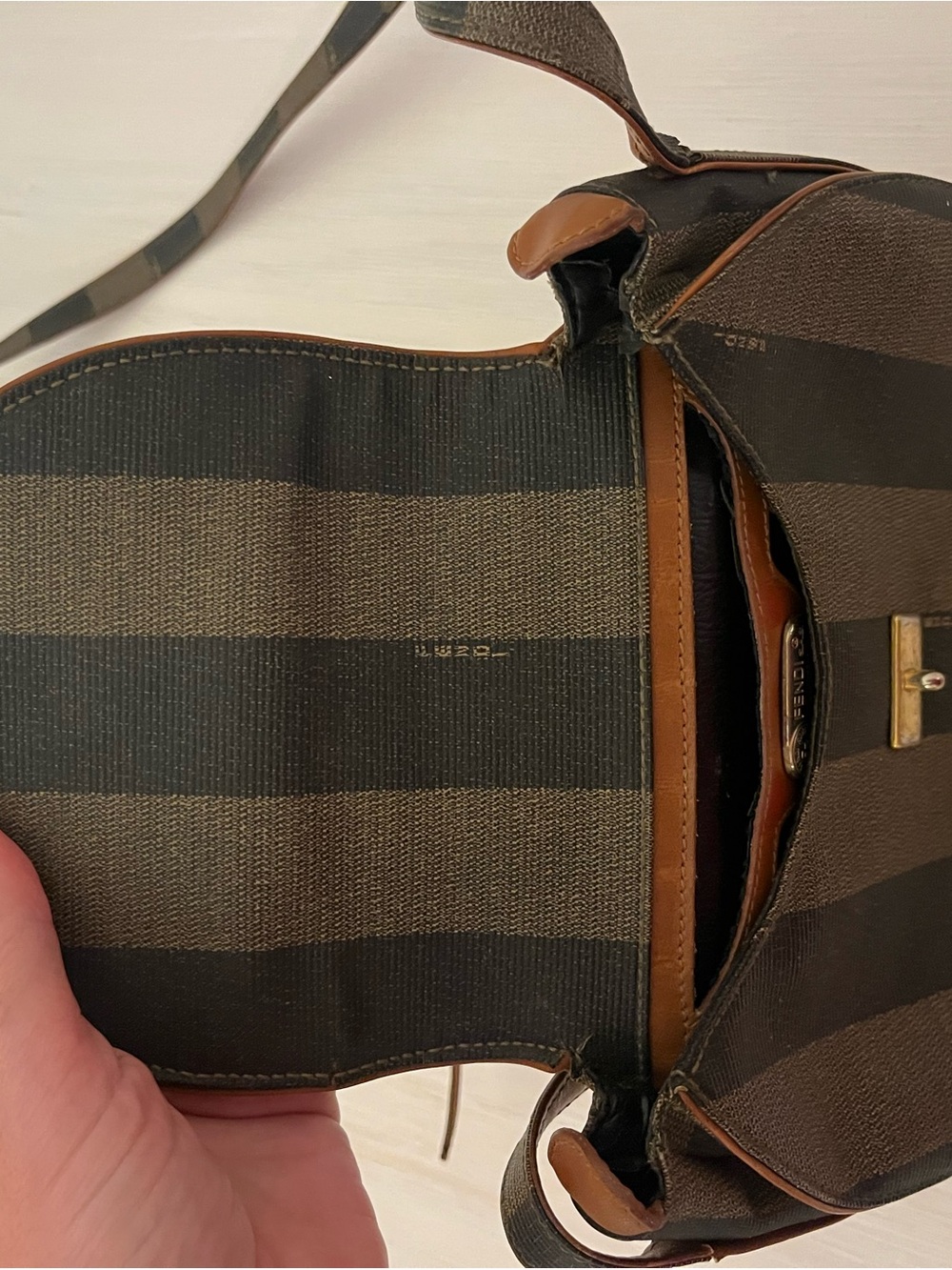 Fendi Black and Brown Striped Crossbody with Gold-Tone Logo Clasp - Picture 7 of 9